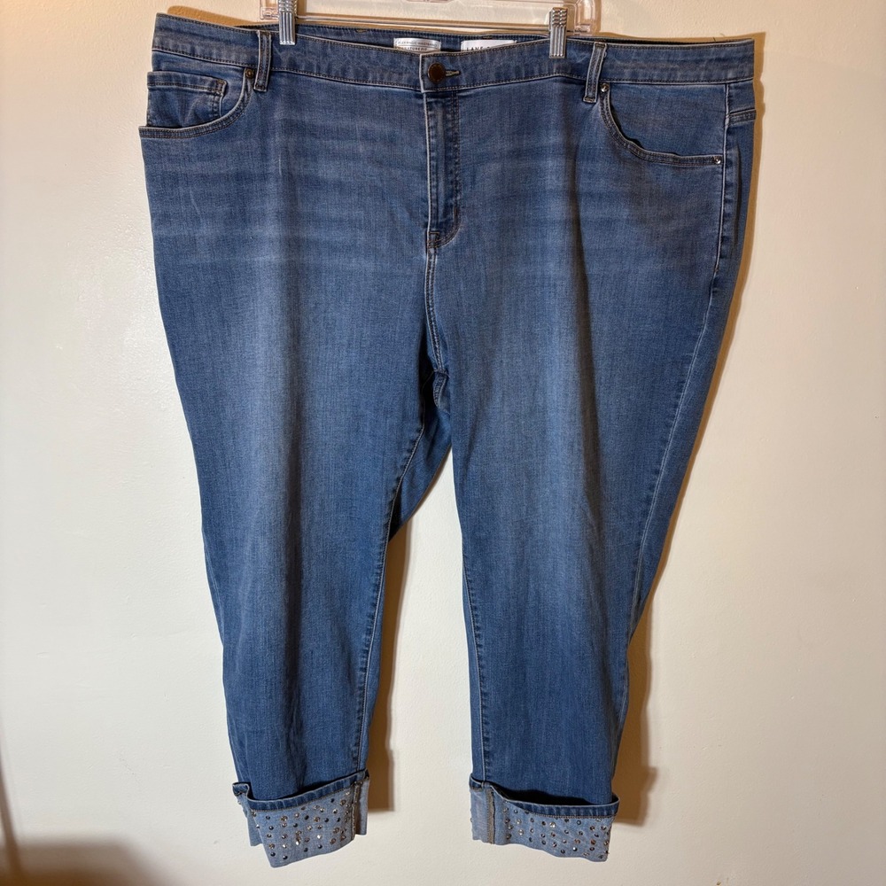 Lane Bryant Mid-Rise Boyfriend Jeans Blue Studded Rhinestone Cuff Size 26